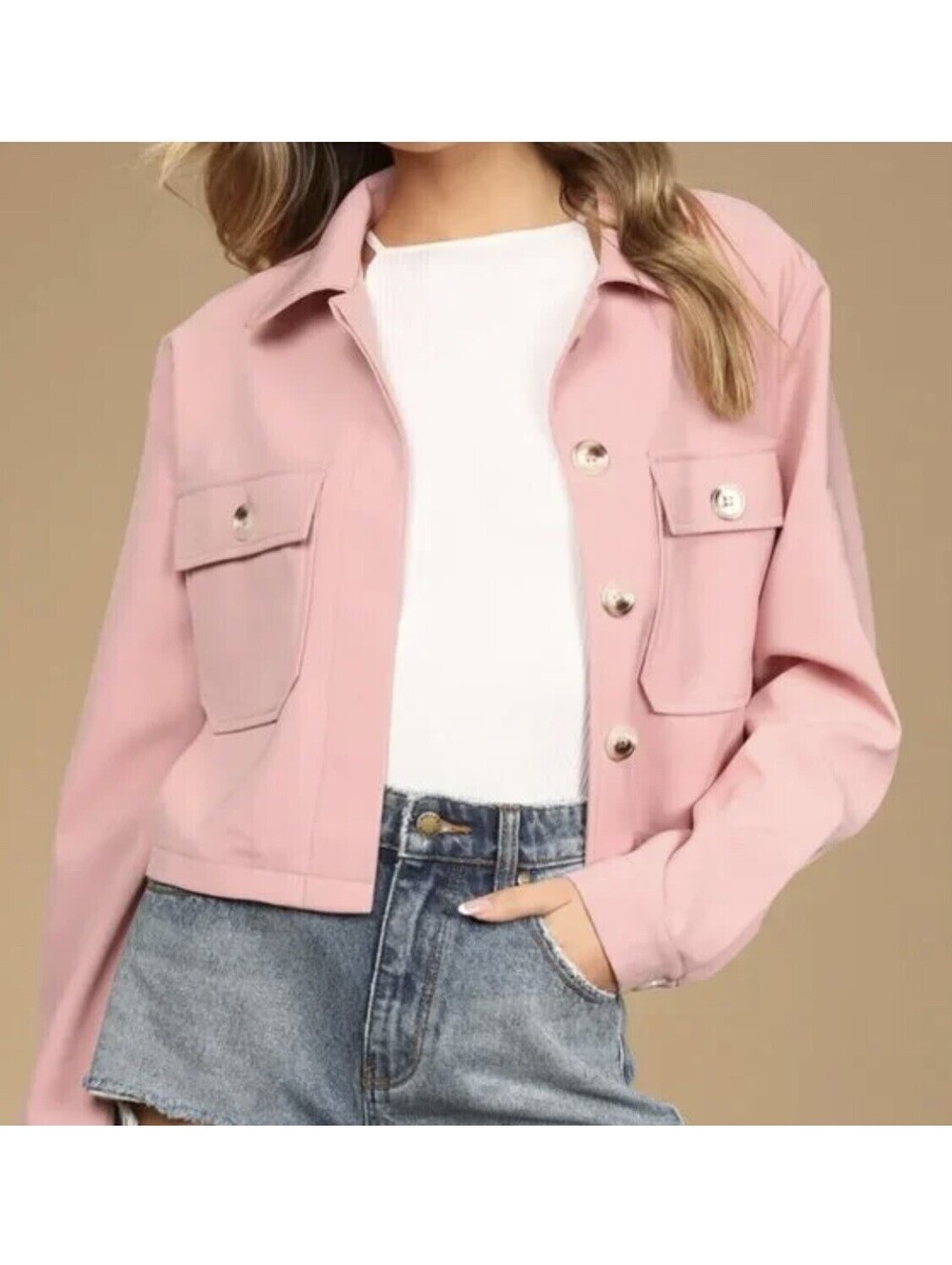 Lulus Jacket Cropped Pink Medium
